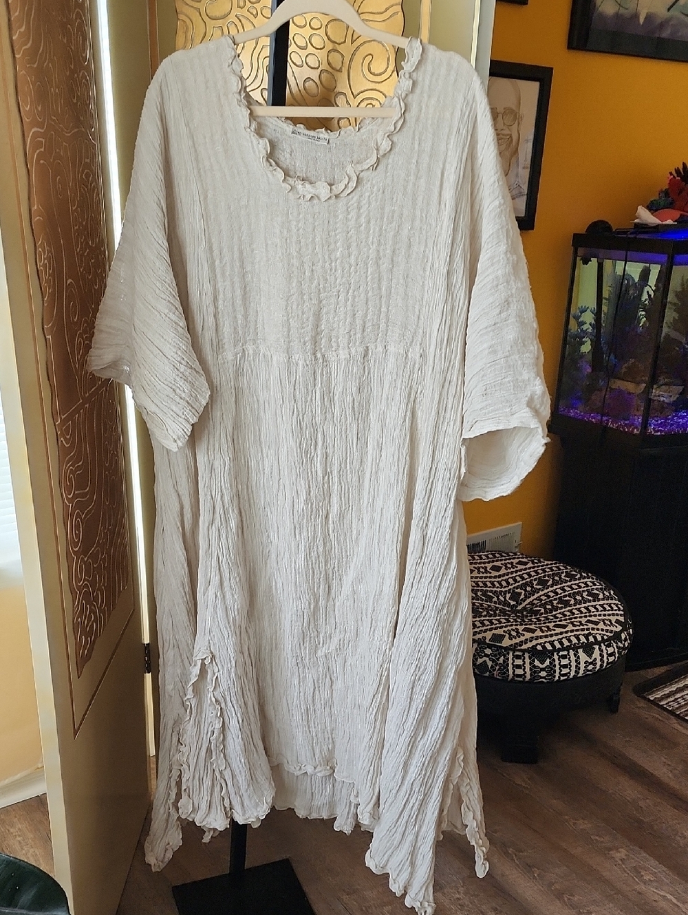 Boho Crinkled Ivory Maxi Dress